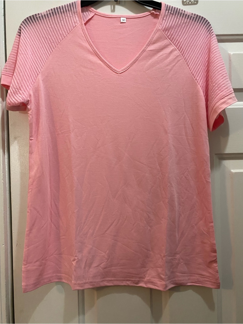 New Women's V-Neck Pink Short Sleeve Top